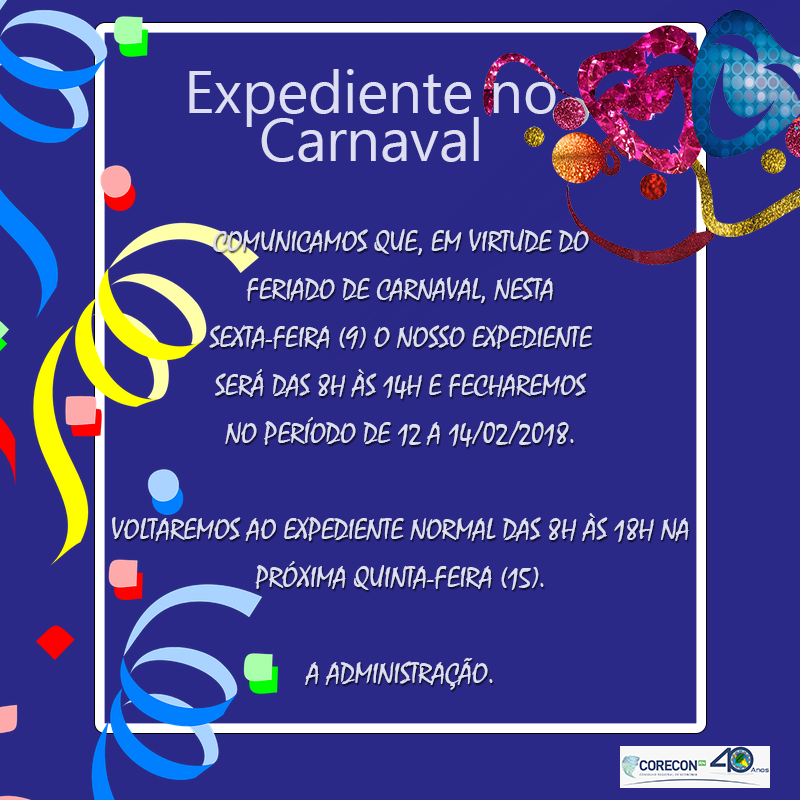 Comunicado De Expediente Durante Carnaval Corecon Rn 2876